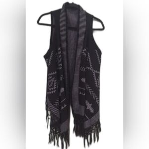 Jackson Rowe Boho Aztec Waterfall Lattice Fringe Open Knit Vest Sz S/M